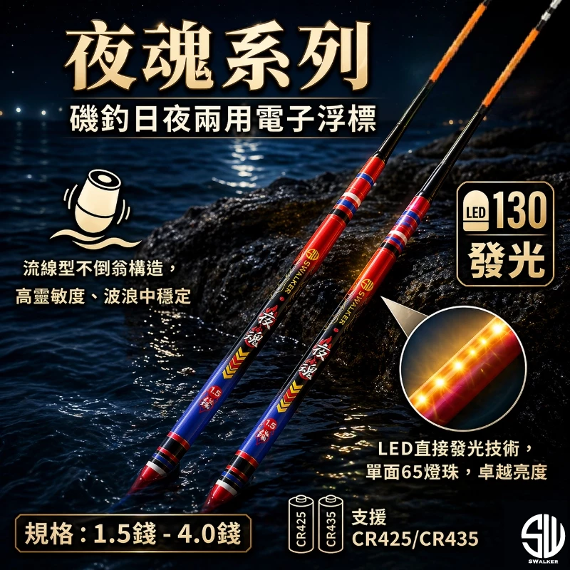 夜魂 倒折型 130LED 電子浮標 1.5–4.0錢